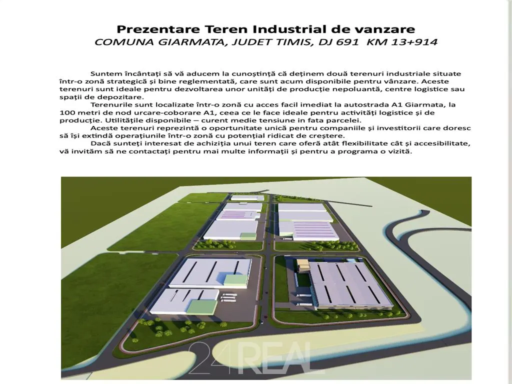Teren industrial A1 Giarmata, Timisoara 2 loturi 98.000m & 100.000mp — 2